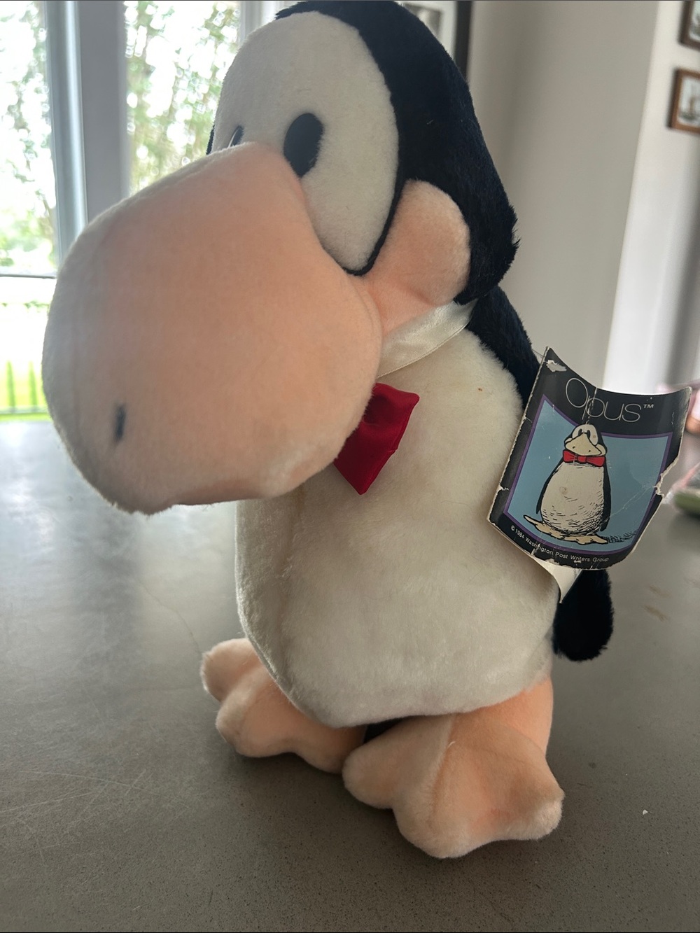Vintage 1984 Opus Plush Penguin with Red Bow Tie Bloom County Tags attached